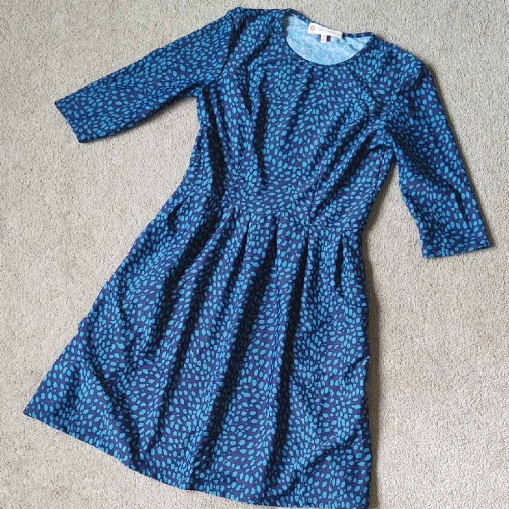 EUC Jude Connally Blue Dotted Print Fit and Flare Dress